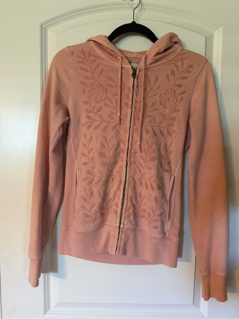 Lucky Brand Dusty Rose Embroidered Zip Hoodie